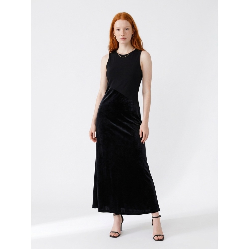 Marian & Maral Vintage 90s Black Velvet Maxi Dress Sleeveless Y2K Grunge Goth L